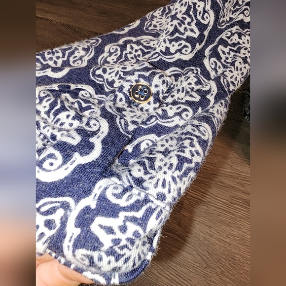 Kim Rogers blouse navy blue and white paisley - Picture 2 of 8